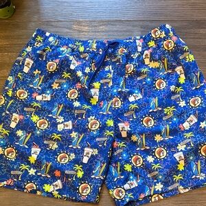 Men's Blue Graphic Tropical Swim Trunks